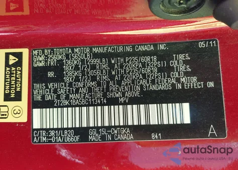 2011 Lexus Rx 350 from USA, damaged, VIN 2T2BK1BA5BC113414